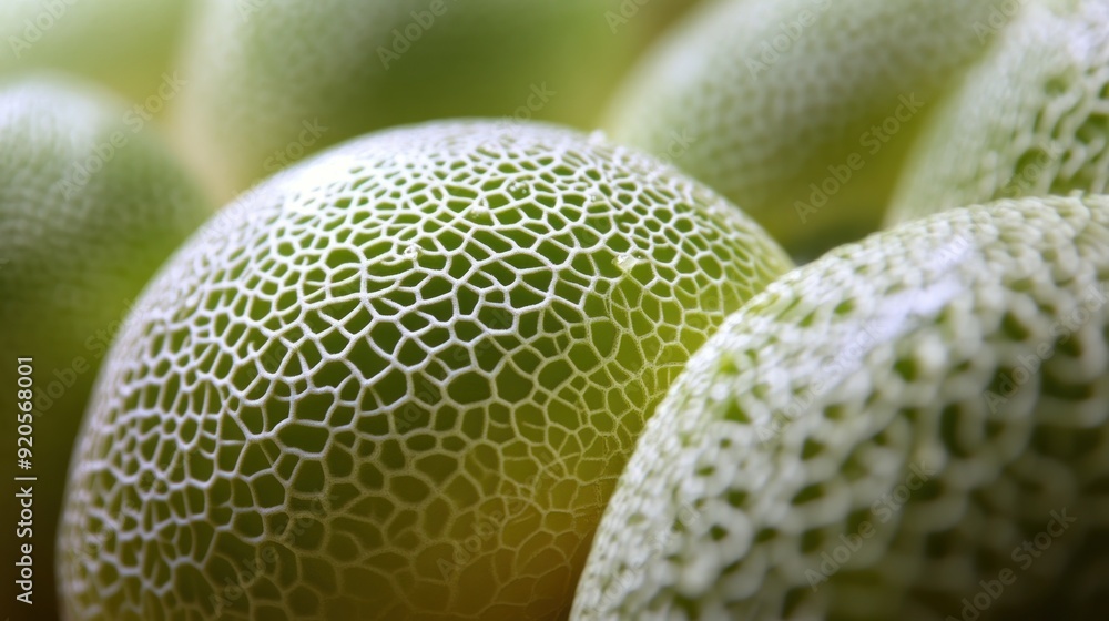 Wall mural Close-up of a green melon with a detailed white net pattern.