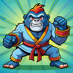 Obraz premium gorilla monkey cartoon karate character mascot in kimono