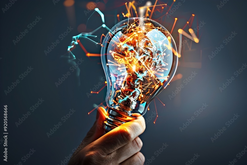Poster lightbulb with brain inside.