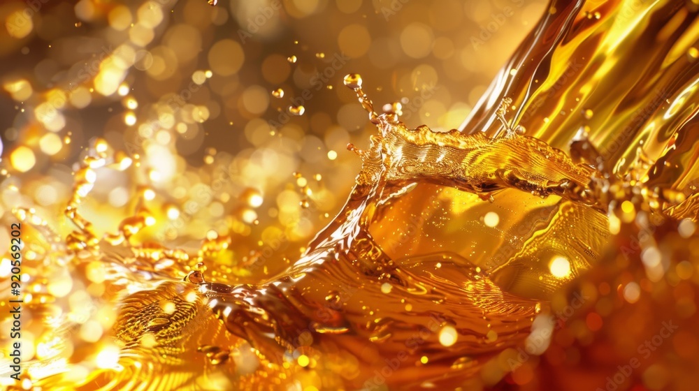 Poster a splash of golden liquid is splashing out of a container