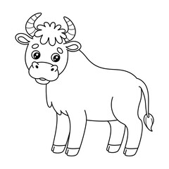 Outline bull. Contour cartoon farm ox. Cute black and white farm animal. Vector illustration isolated on white background. Perfect for kids coloring book.