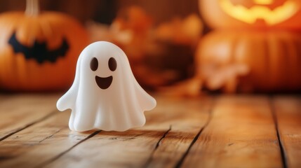A friendly ghost on the Halloween decoration background