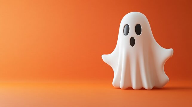 A ghost on the plain orange background