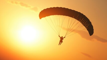 A Parachutist in free fall at the sunset