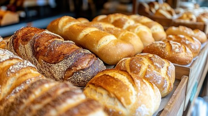 Freshly Baked Bread Displayed in a Bakery
