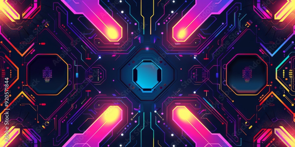 Poster a vibrant neon circuit pattern featuring glowing elements that are perfect for techthemed creative p