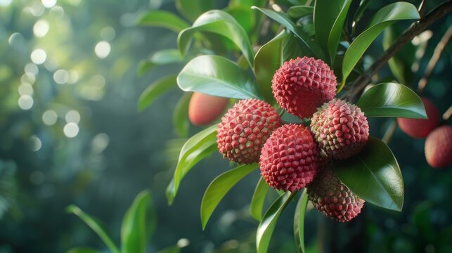 A bunch of red fruit hanging from a tree