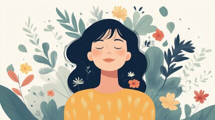 Embracing Self Compassion A Flat Design Promoting Mental Health Care and Wellness through Mindfulness Emotional Support and Personal Growth