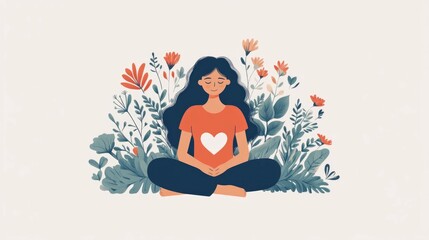Embracing Self Compassion for Holistic Mental Health Care through Flat Design A calming serene image that symbolizes the importance of self care self acceptance