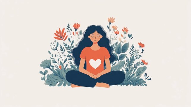 Embracing Self Compassion for Holistic Mental Health Care through Flat Design A calming serene image that symbolizes the importance of self care self acceptance