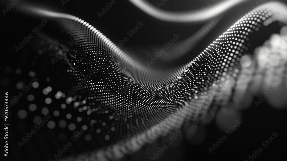 Poster data technology illustration. big data visualization. wave 3d. 3d glowing abstract digital particles