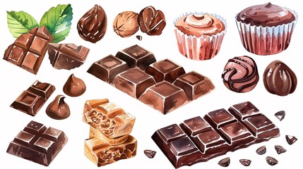 Vintage chocolate advertisements,Clipart, watercolor illustration, Perfect for nursery art The style is handdrawn, white background