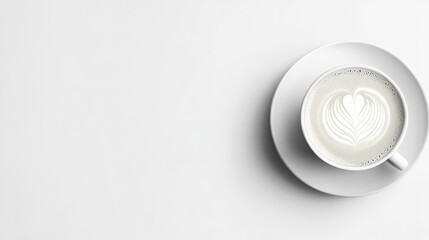White Coffee Cup with Heart Latte Art on White Background