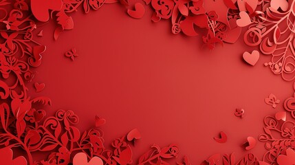 Elegant Red Paper Cuttings Adorn Romantic Love Greeting Card Background, Traditional Craftsmanship Meets Modern Sentiment