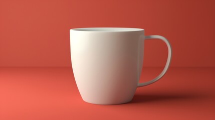 A white mug on a red background.