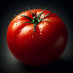 Close-up photo of a fresh juicy red organic tomato vegetable on a black background
