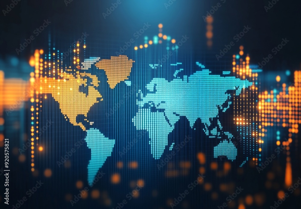 Poster an abstract technical financial graph surrounded by a technology background