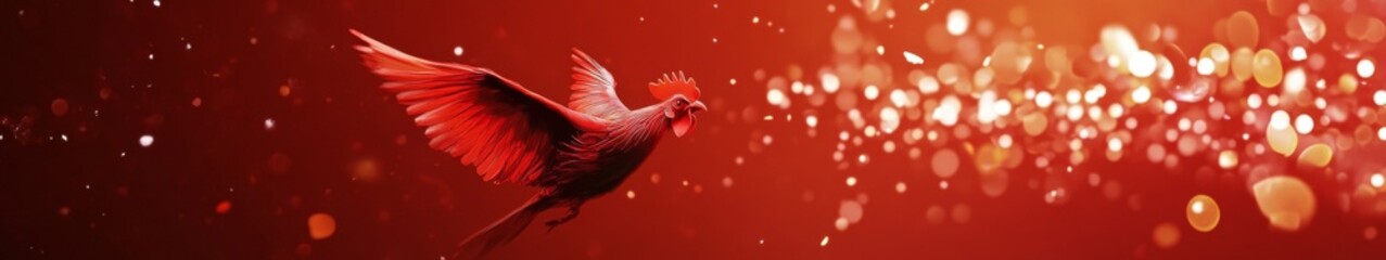 Fototapeta premium Chinese Zodiac Vibrant 3D Red Art Background for the Year of the Rooster, Celebrating with a Modern and Auspicious Aesthetic.