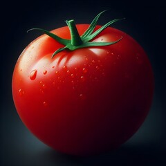 Close-up photo of a fresh juicy red organic tomato vegetable on a black background