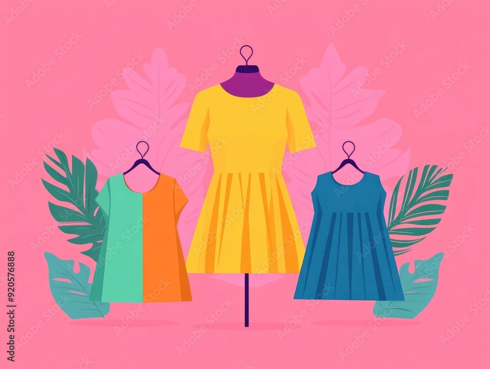 Poster flat design showcasing a dynamic fashion retail product filtering and sorting interface for an e com