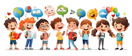 Happy Children with Thought Bubbles.