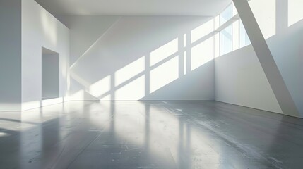 Fototapeta premium A bright, minimalist room with white walls and a large window.