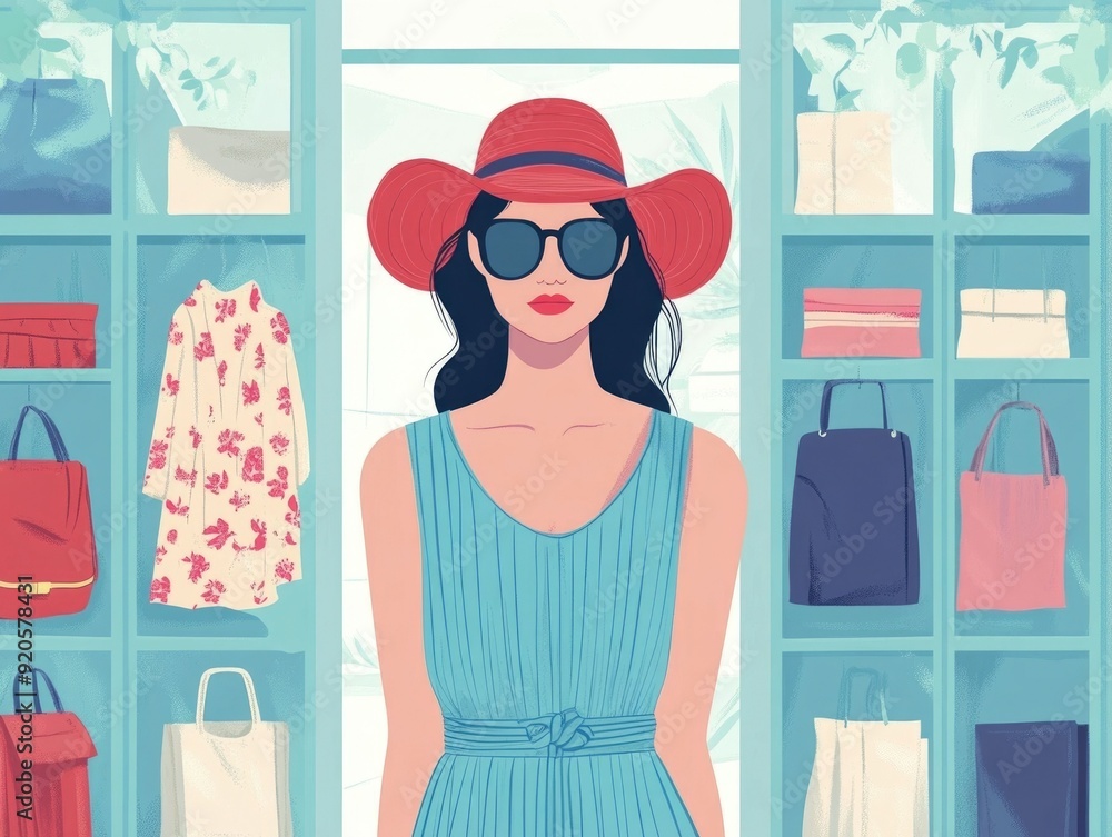 Poster flat design depicting retail fashion trend analysis and market research data visualization with char