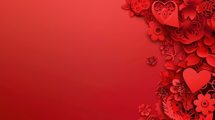 Intricate Paper Cuttings Showcase Red Love Greeting Card Design, Traditional Craftsmanship with Romantic Background, Perfect for Valentine's Day Celebration