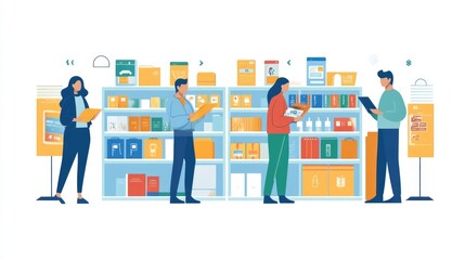 Flat design showcasing mobile checkout solutions for trend conscious shoppers in the retail industry  Highlighting the convenience