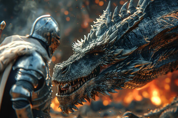 Knight fighting the dragon.