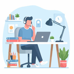 students studying, working, meeting with computers