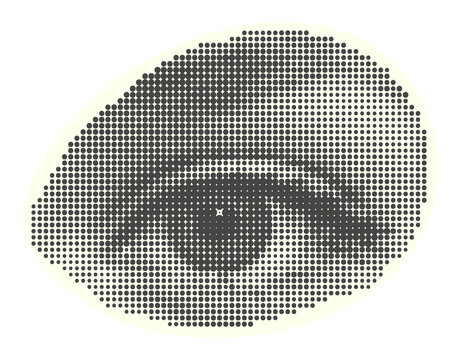 Set of eyes, lips, ear in halftone style. Retro magazine cut out clippings. Punk y2k collage isolated sticker elements. Mouth and tongue on yellow background. Vintage design Vector illustration