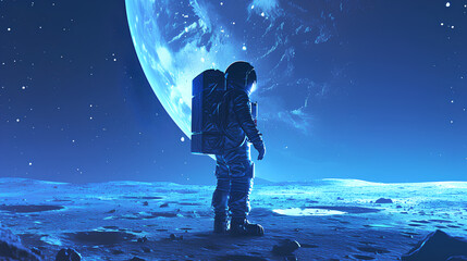 Obraz premium Astronaut in space with stars, galaxies, purple and blue nebulae, and galaxies, Cool looking astronaut floating in the space, Colorful comic style illustration, 3d rendering, Generative AI