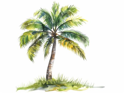 watercolor palm tree green leaves white background clip art preview