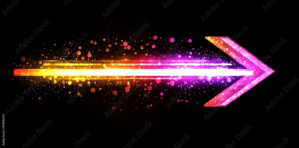 Poster an abstract neon arrow pointing in the right direction. telecom technology concept. colorful lines a