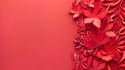 Fototapeta premium Intricate Paper Cuttings Showcase Red Love Greeting Card Design, Traditional Craftsmanship with Romantic Background, Perfect for Valentine's Day Celebration