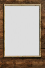 Wooden frame png mockup on brown brick wall