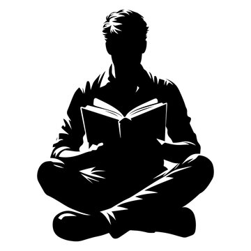 recommend clip art: Silhouette of a man reading a book sitting on the floor. vector illustration
