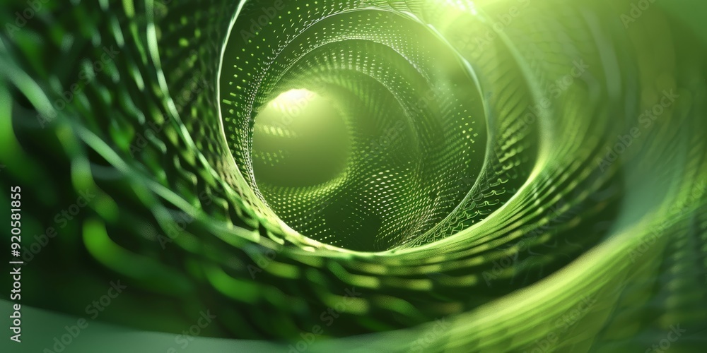Poster a mesmerizing green tunnel that features a radiant and captivating light effect, ideal for tech and 