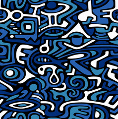 Abstract hand-drawn drawing of bright colors of chaotic shapes.Seamless pattern.
