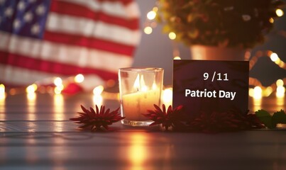 Patriot Day in United States of America. USA glowing abstract flag on dark background. September 11, 9/11 remembrance concept