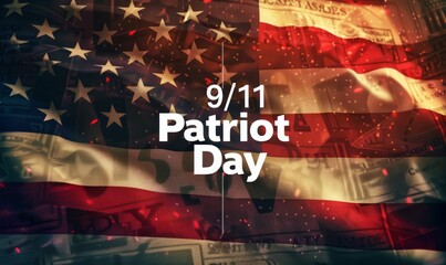 Patriot Day in United States of America. USA glowing abstract flag on dark background. September 11, 9/11 remembrance concept