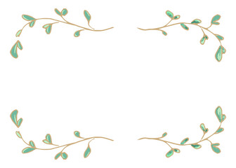 Gold rectangle frame png sticker, green gradient botanical illustration