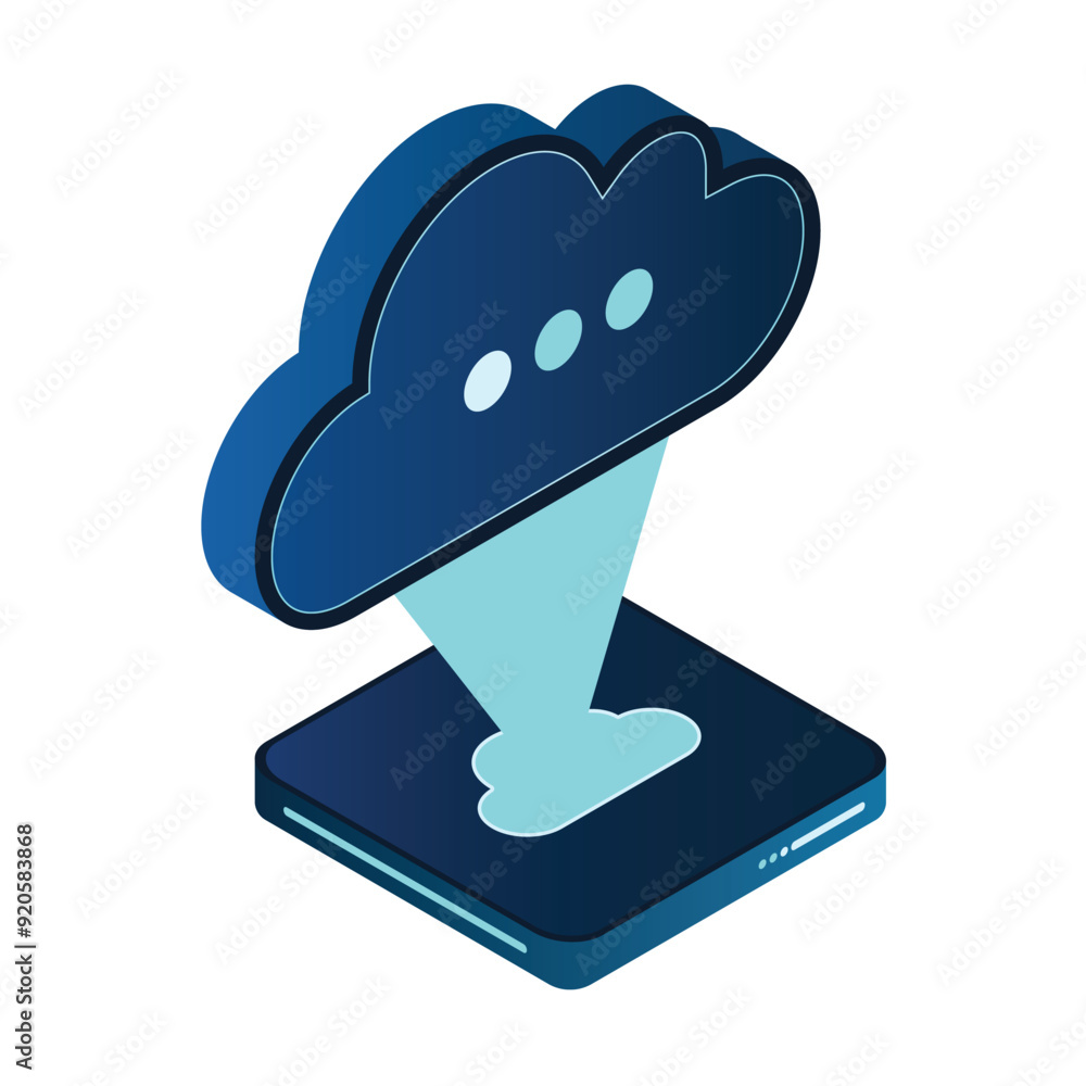 Poster isometric cloud database. cloud computing and file cloud storage. modern technology. vector illustra