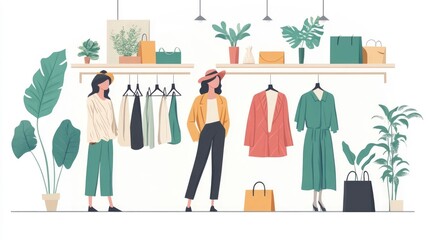 Flat design depicting the concept of tracking and analyzing global fashion retail trends and industry data for business marketing and ecommerce purposes
