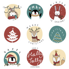 Christmas greeting png cute animal social media sticker collection