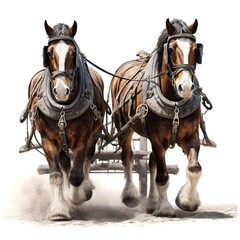 two horses is running with a white background