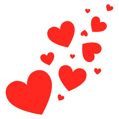 Red hearts png sticker, cute flat graphic on transparent background