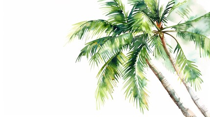 Fototapeta premium Palm tree clipart swaying in the breeze,Clipart, watercolor illustration, Perfect for nursery art The style is handdrawn, white background