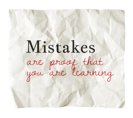 Motivational png quote, self confidence message on crumpled paper, mistakes are proof that you are learning